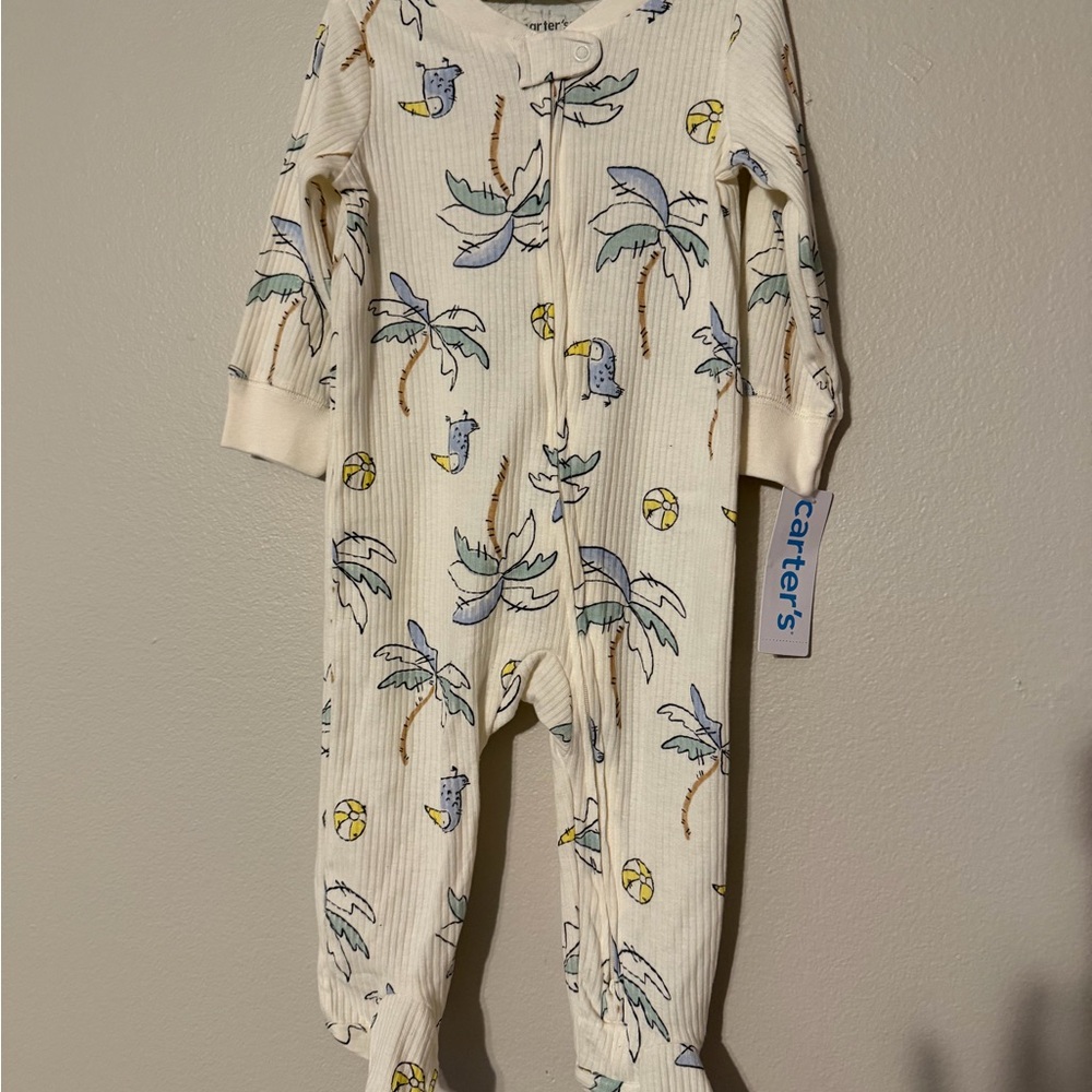 Carter's Cream Footie with Blue and Yellow Palm Print